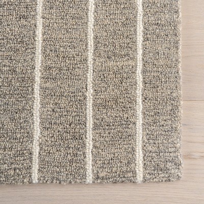 Gray and White Wool Handmade Washable Striped Area Rug