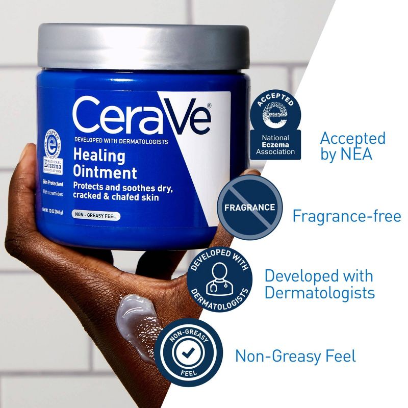 CeraVe Healing Ointment, Moisturizing Petrolatum Skin Protectant for Dry Skin Unscented - 3oz, 4 of 18