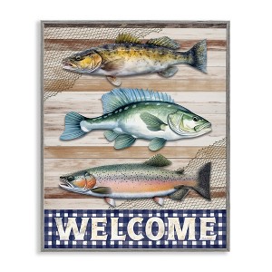 Stupell Industries Welcome with Rustic Fish Black Framed Giclee Art - 1 of 4