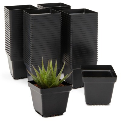 Okuna Outpost 100 Pack Plastic Nursery Pots, Small Square Seed Starter Planter Indoor Outdoor, 3.3 in Black