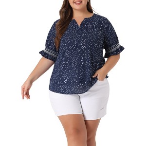 Agnes Orinda Women's Plus Size Boho Smocked Short Puff Sleeve Ruffled Cuff Spring Summer Polka Dots Blouses - 1 of 4