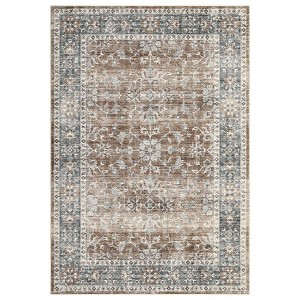 Washable Vintage Rug Non Slip Low Pile Rug Soft Throw Floor Cover Floral Foldable Indoor Carpet for Living Room Bedroom Playroom Nursery - 1 of 4