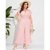 Women's Plus Size Wide Leg Floral Jumpsuits Casual Summer Short Sleeve Fashion Outfit Criss Cross Neck Smocked Waist - 3 of 4