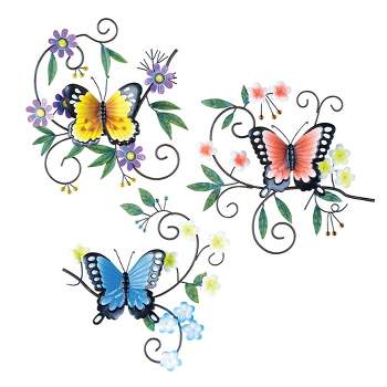 Collections Etc Trio of Butterflies Greenery Wall Art 11" x 1.5" x 10.25"