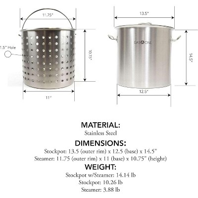 GasOne 32 Qt. Stainless Steel Turkey Stock Pot with All Purpose Pot Deep Fryer Steam & Boiling Basket