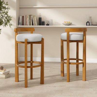 Set of 4 Indoor Wooden Low Back Barstools,Fabric Upholstered Barstools with Rubberwood Frame,Modern Dining Chairs for Home Bars-Cuddlewood