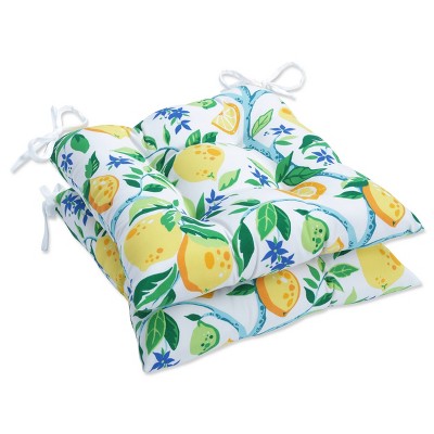 2pc 19" x 19" Outdoor/Indoor Wrought Iron Seat Cushion Lemon Tree Yellow - Pillow Perfect