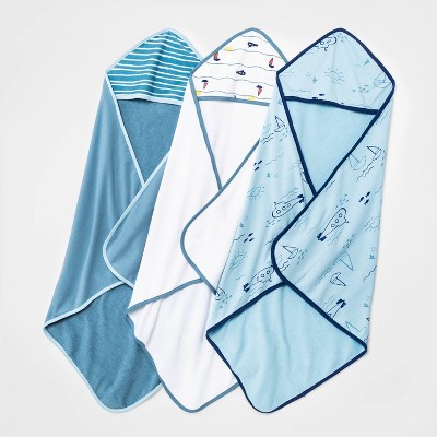 Baby 3pk Boys&#39; Seaside Hooded Towel - Cloud Island&#8482; Blue_0