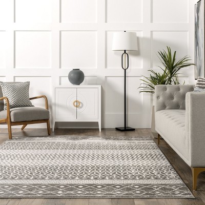 50'' Gray Synthetic Moroccan Trellis Low Pile Area Rug