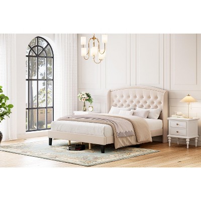 coucheta Soft Velvet Upholstered Platform Bed Frame with Wingback Headboard and Button Tufted Design, Wood Slat Support, No Box Spring Needed