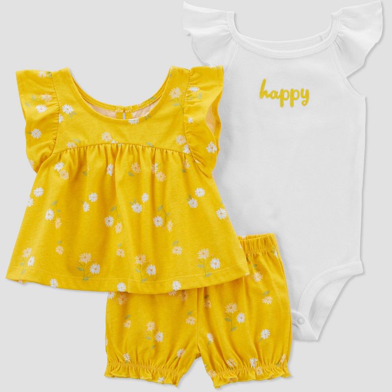 Carter's Just One You® Baby Girls' Bright Floral Top & Bottom Set - Yellow, 1 of 7