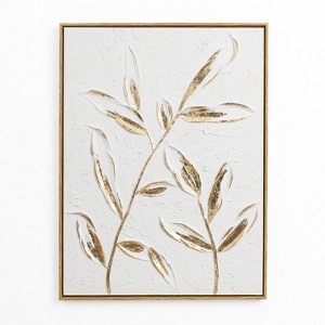 LuxenHome White with Gold Flower Canvas Framed Wall Decor - 1 of 4