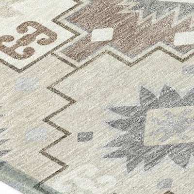 HomeRoots 8' Ivory Gold And Gray Round Southwestern Washable Indoor Outdoor Area Rug