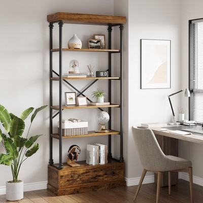 Bookshelf with Drawers 81.29" Tall Bookcase 5 Tier