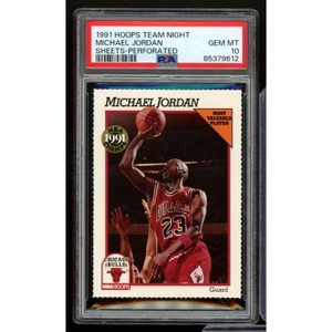 Michael Jordan Card 1991-92 Hoops Team Night Sheets-Perforated PSA 10 - 1 of 2
