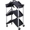 3 Tier Folding Utility Cart On Wheels, Heavy Duty Rolling Plastic Service Cart with Lockable Castors & Dual Handles, 150 Lb Capacity, for Home Garage - 3 of 4