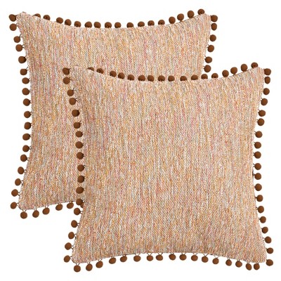REGALWOVEN Fade-Resistant Chenille Boho Decorative with Pom-poms Throw Pillow Covers 2 Pcs
