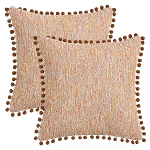 REGALWOVEN Fade-Resistant Chenille Boho Decorative with Pom-poms Throw Pillow Covers 2 Pcs - 1 of 4