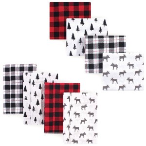 Hudson Baby Infant Boy Cotton Flannel Burp Cloths and Receiving Blankets, 8-Piece, Red Moose, One Size - 1 of 2