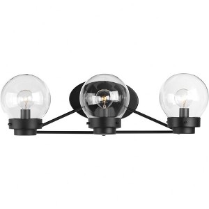 Progress Lighting, Spatial Collection, 3-Light Bath Vanity, Matte Black, Clear Globe Shades - 1 of 2
