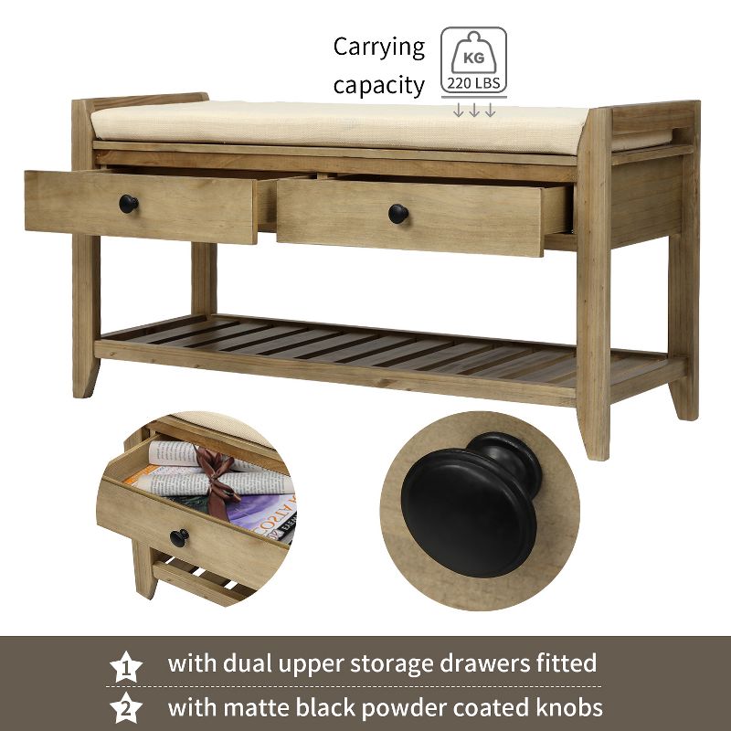Entryway Storage Bench with Cushioned Seat, Shoe Rack and Drawers-ModernLuxe, 5 of 9