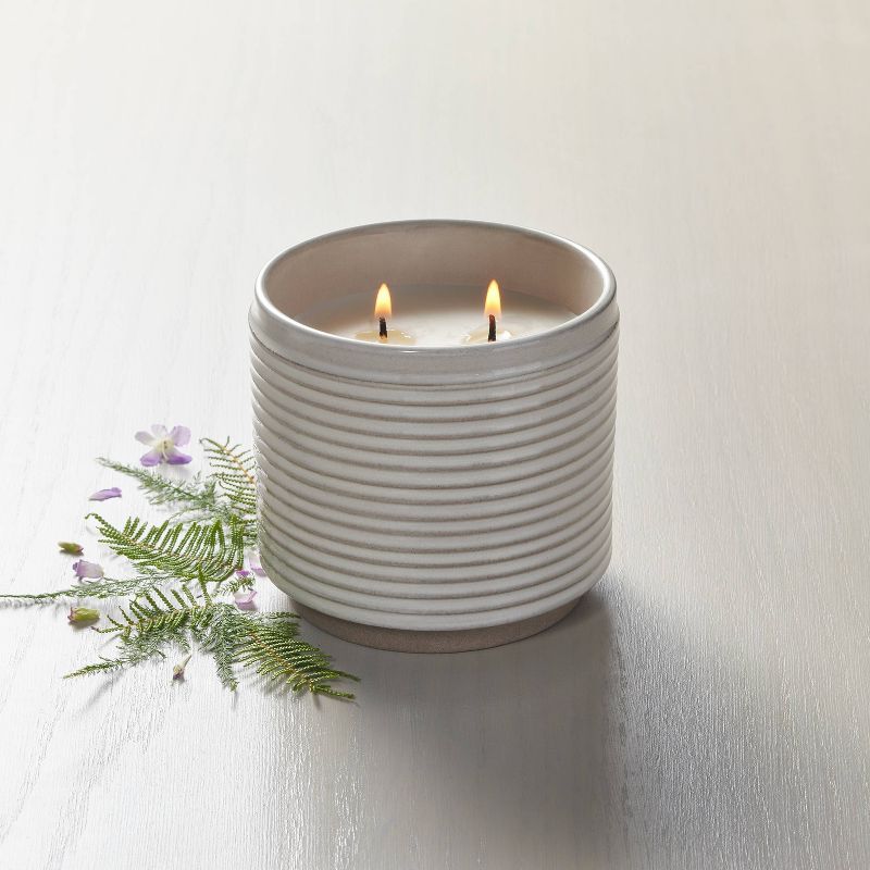 2-Wick Ribbed Ceramic Bergamot Jar Candle Light Gray 12oz - Hearth &#38; Hand&#8482; with Magnolia, 3 of 7