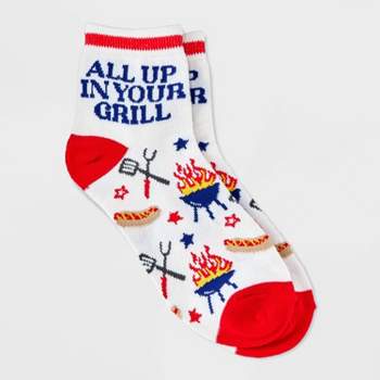 Women's "All Up in Your Grill" Ankle Socks - Ivory/Red 4-10