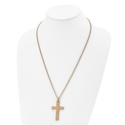 Chisel Stainless Steel Yellow IP-plated Lord's Prayer Cross Pendant on a 24" Curb Chain Necklace