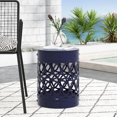 Iron Cut Design Outdoor End Tables, Modern Cylindrical Patio End Table, Outdoor Side Table with Overlapping Circle Pattern -Christopher Knight Home