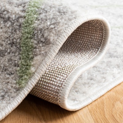 Grey and Green Geometric Synthetic Runner Rug