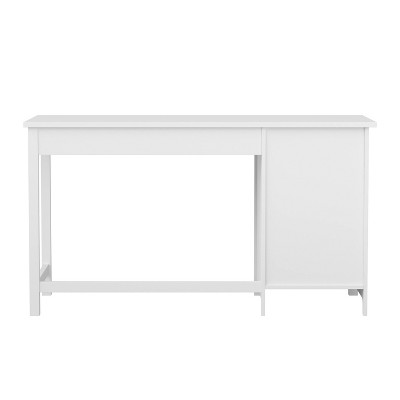 White Wood Home Office Desk with Brass Hardware and Storage