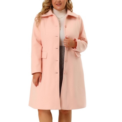 Agnes Women's Plus Size Coats Peter Pan Collar Single Breasted Long Pink 1x : Target