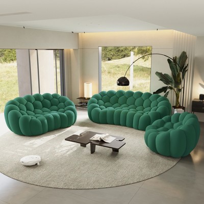 WJSHome Upholstered Bean Bag Bubble Sofa Curved Couch, 3D Honeycomb Shape Modern Couches for Living Room (Green, 1 Seater, 2 Seater, 3 Seater)