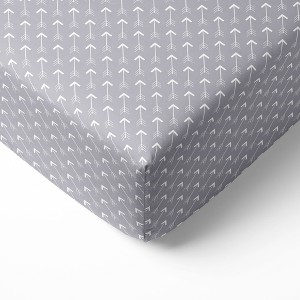 Bacati - Gray Arrows 100 percent Cotton Universal Baby US Standard Crib or Toddler Bed Fitted Sheet - 1 of 4