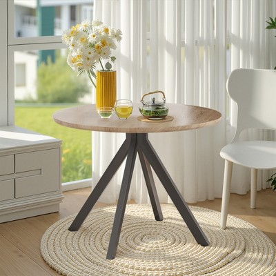 MAYEERTY 39-Inch Round Wooden Dining Table - Metal Frame, Fits 4-6 People for Kitchen, Dining & Living Room (Brown)