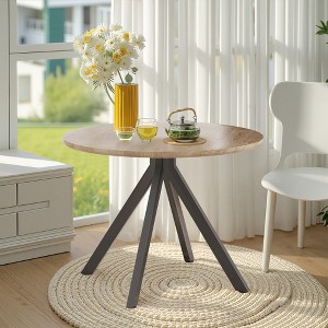 MAYEERTY 39-Inch Round Wooden Dining Table - Metal Frame, Fits 4-6 People for Kitchen, Dining & Living Room (Brown) - 1 of 4