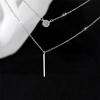 Boersma Trendy Silver Double Chain Necklace for Women – Long Stick Pendant with Micro Pave Zircon Round Charm, Elegant Layered Jewelry - 4 of 4