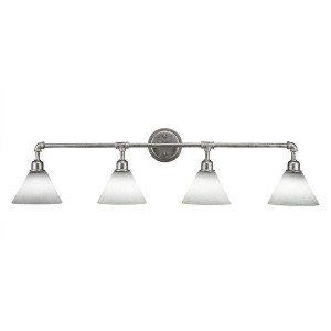 Toltec Lighting Vintage 4 - Light Vanity in  Aged Silver with 7" White Muslin Shade - 1 of 1