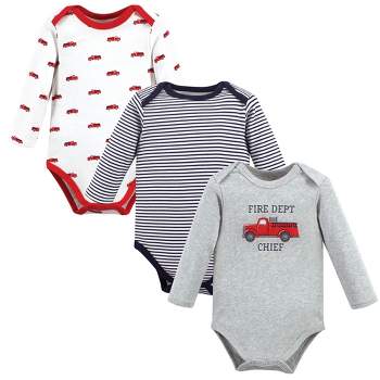 Hudson Baby Infant Boy Cotton Long-Sleeve Bodysuits, Fire Truck