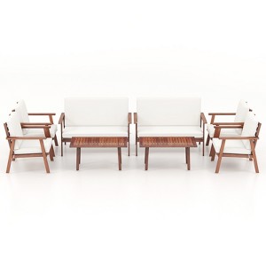 Tangkula 8PCS Conversation Set Acacia Wood Sofa Coffee Table w/ Cushioned Seat Patio - 1 of 3