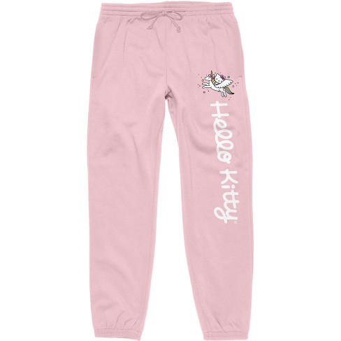 Hello Kitty Logo And Unicorn Kitty White Juniors Cradle Pink  Sweatpants-Small