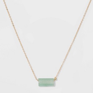 Silver Plated Aventurine Barrel Stone Necklace - A New Day Green/Gold, Women