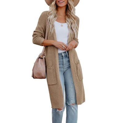 Women's Oversized Long Cardigan Sweaters Fall Outerwear Cable Knit Open Front Longline At Knee Cardigan Sweaters with Pockets