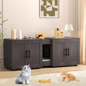 55 Inch Cat Litter Box Enclosure for 2 Cats, Large Hiddden Litter Box Enclosure Furniture 3-in-1 Wooden Cat Washroom Furniture with Barn Door White - 1 of 4