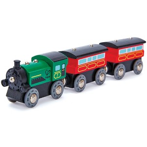 Hape: Steam-Era Passenger Train - Green & Red - 3pc Wooden Locomotive Toy,Age 3+ - 1 of 4
