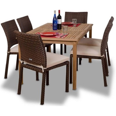 Luxemburg 7pc Patio Teak Wicker Dining Set - International Home Miami