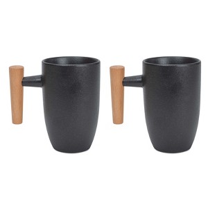 Nat & Jules Slate Finish 11 ounce Stoneware Wood Handled Mugs Set of 2 - 1 of 1