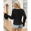 Coolmee Womens Drawstring V Neck Tops Dressy Causal Ruffle Long Sleeve Business Work Blouses Loose Fit Shirts - 2 of 4
