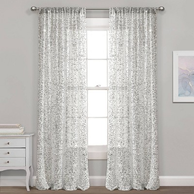 52"x84" Ballgown Glam Sparkle Sequins Window Kids' Curtain Panel Silver/White - Lush Decor