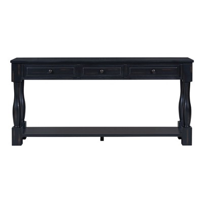 VYNXARIA 63-Inch Espresso Console Tables with Drawers and Shelf for Entryway